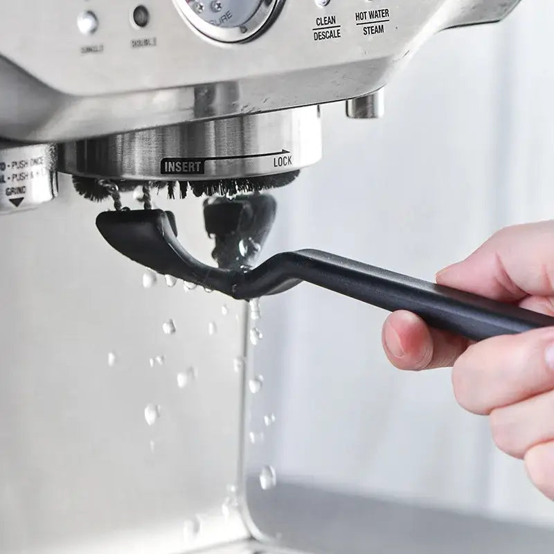 Black plastic coffee machine grinder brush – kitchen cleaning tool