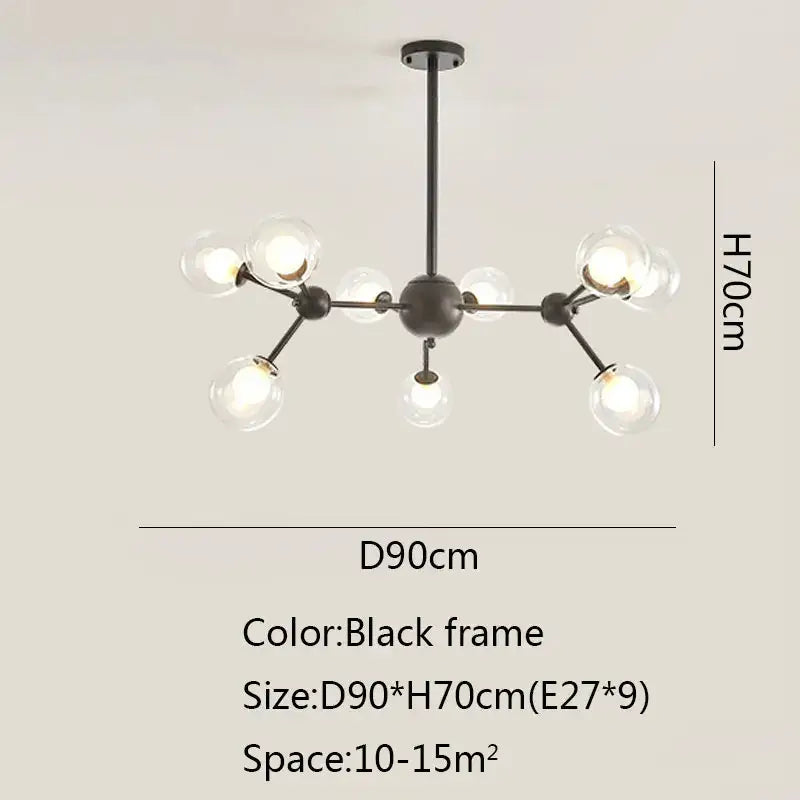 Black postmodern sputnik chandelier dining room glass globe light