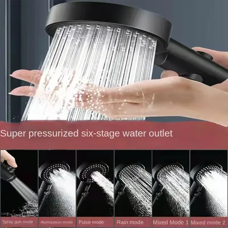 Black round shower head 6 modes high pressure handheld bathroom sprayer