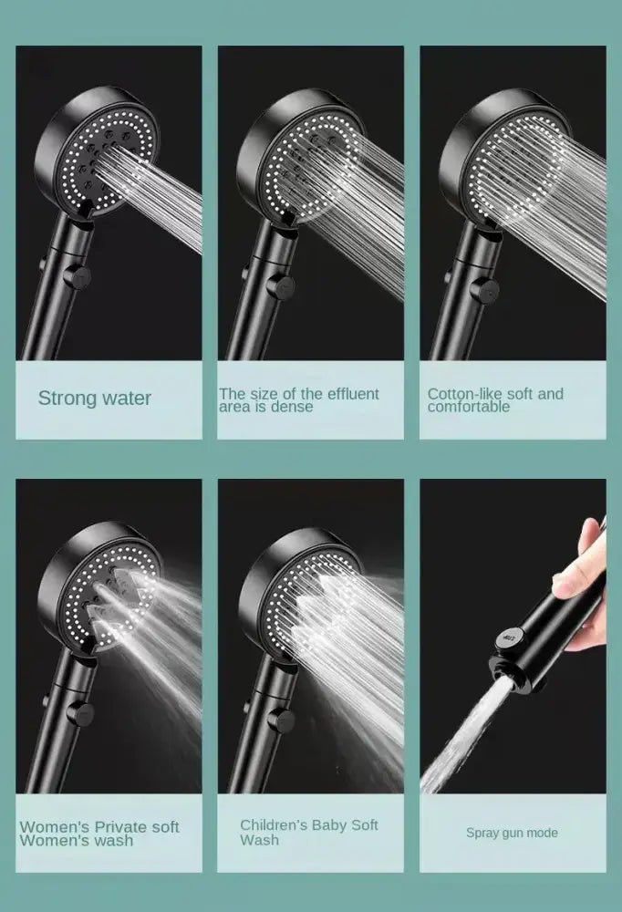 Black round shower head 6 modes high pressure handheld bathroom sprayer