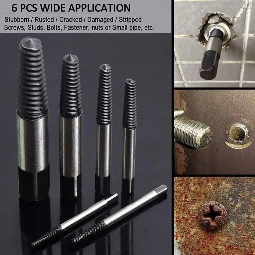 Black & silver bolt extractor kit garage broken screw remover set