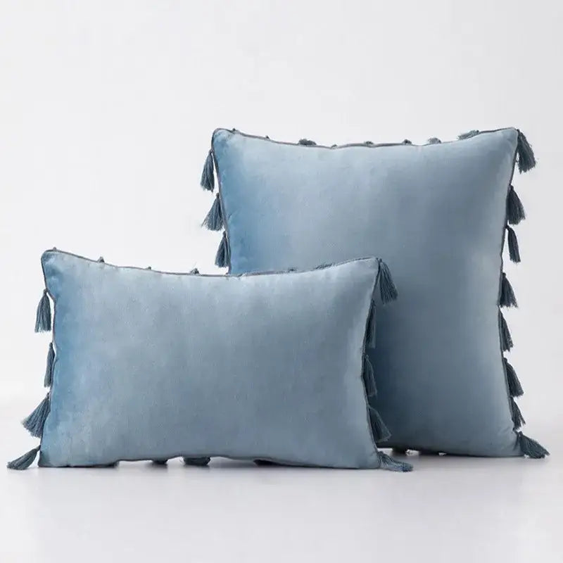 Black velvet tassel fringe pillow cover for living room sofa