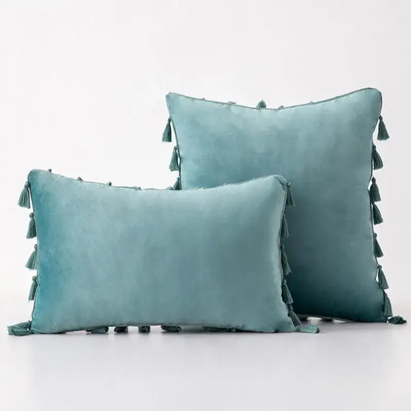 Black velvet tassel fringe pillow cover for living room sofa