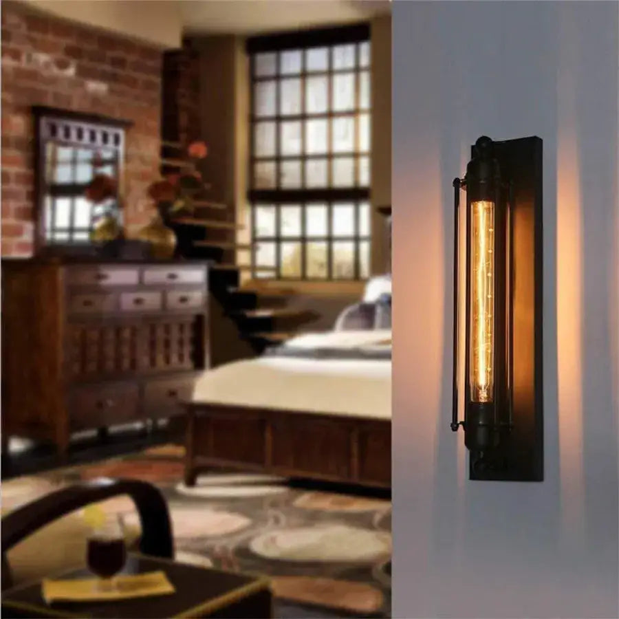 Black vintage industrial wall sconce with edison bulb for bedroom