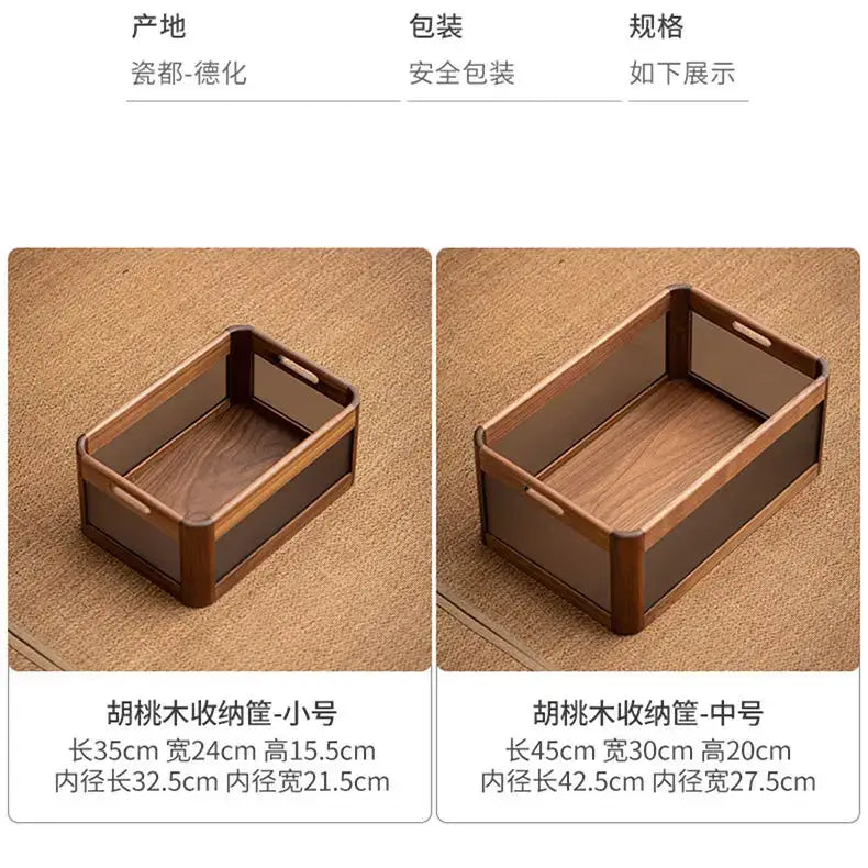 Black walnut wood desktop organizer set – office storage box