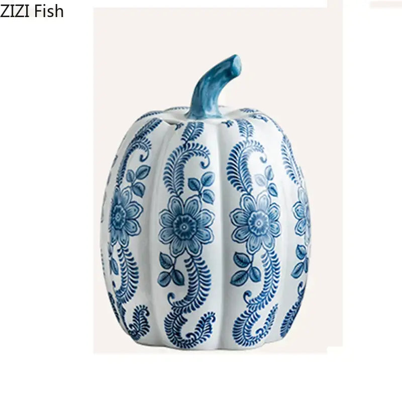 Blue and white porcelain pumpkin vase living room floral decor