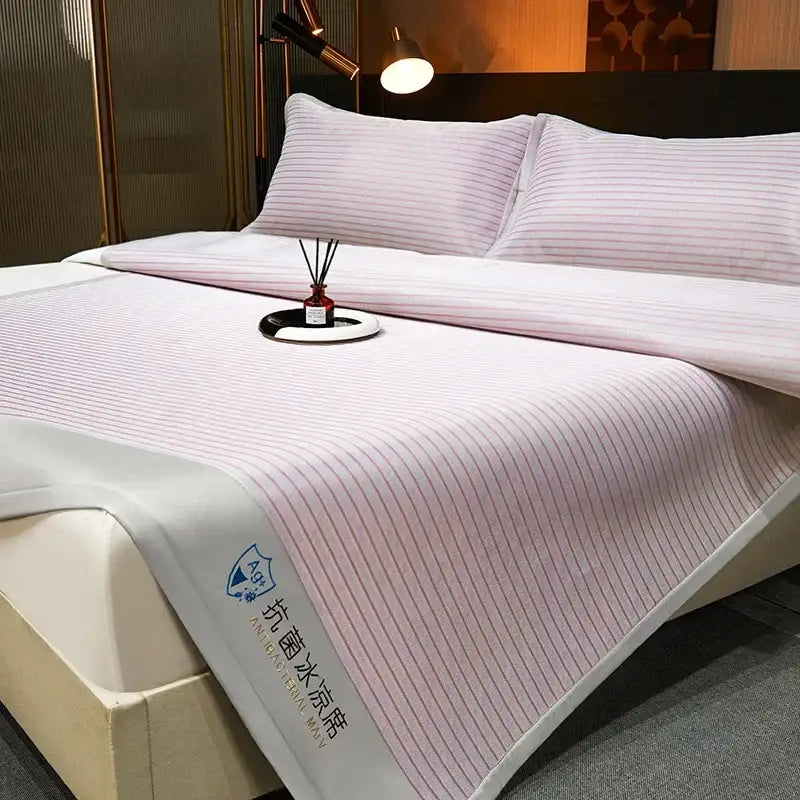 Blue and white striped cooling bed mat set bedroom sleeping cushion