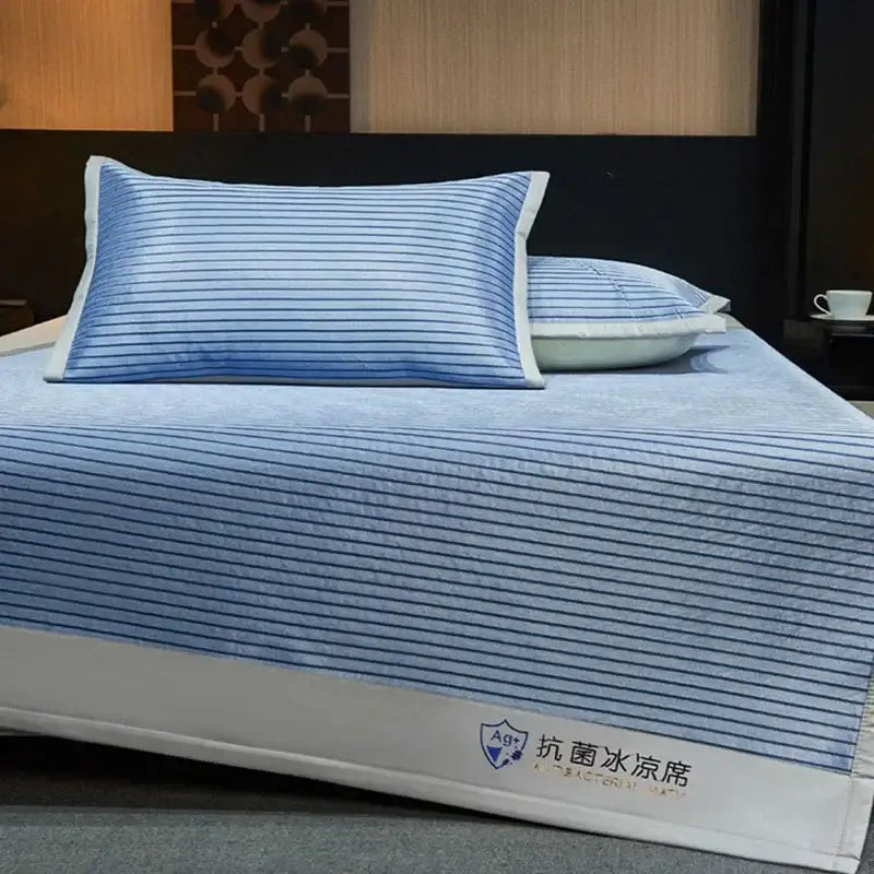 Blue and white striped cooling bed mat set bedroom sleeping cushion