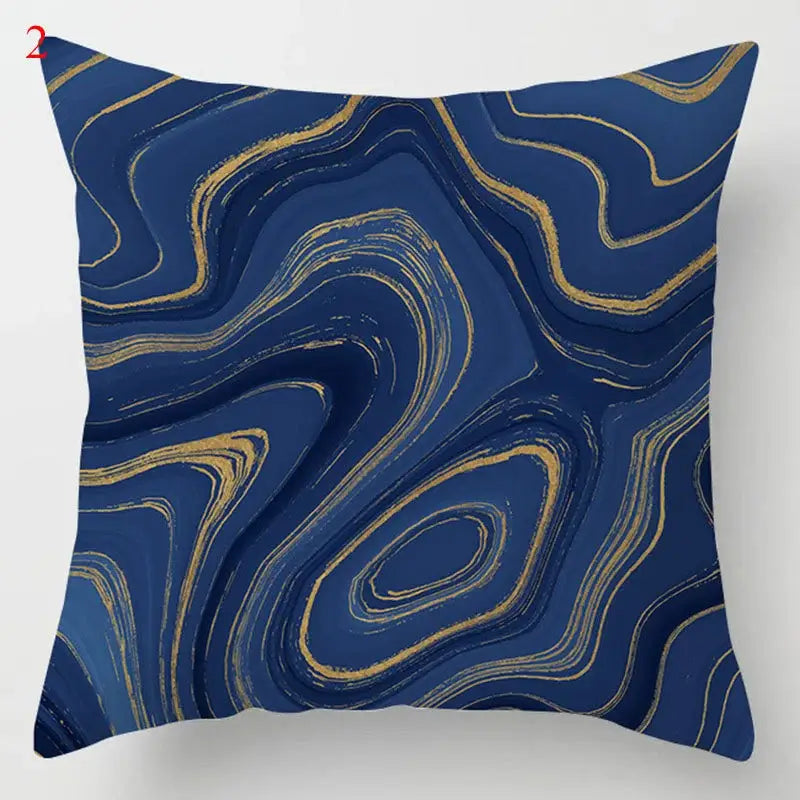 Blue geometric marble throw pillows for living room decor
