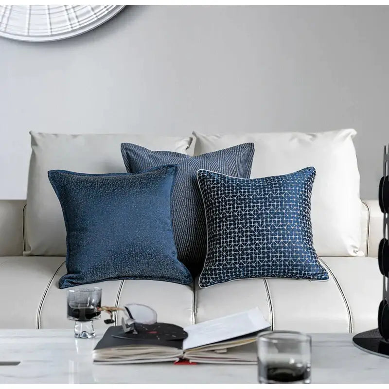 Blue geometry jacquard pillow cover living room textured throw