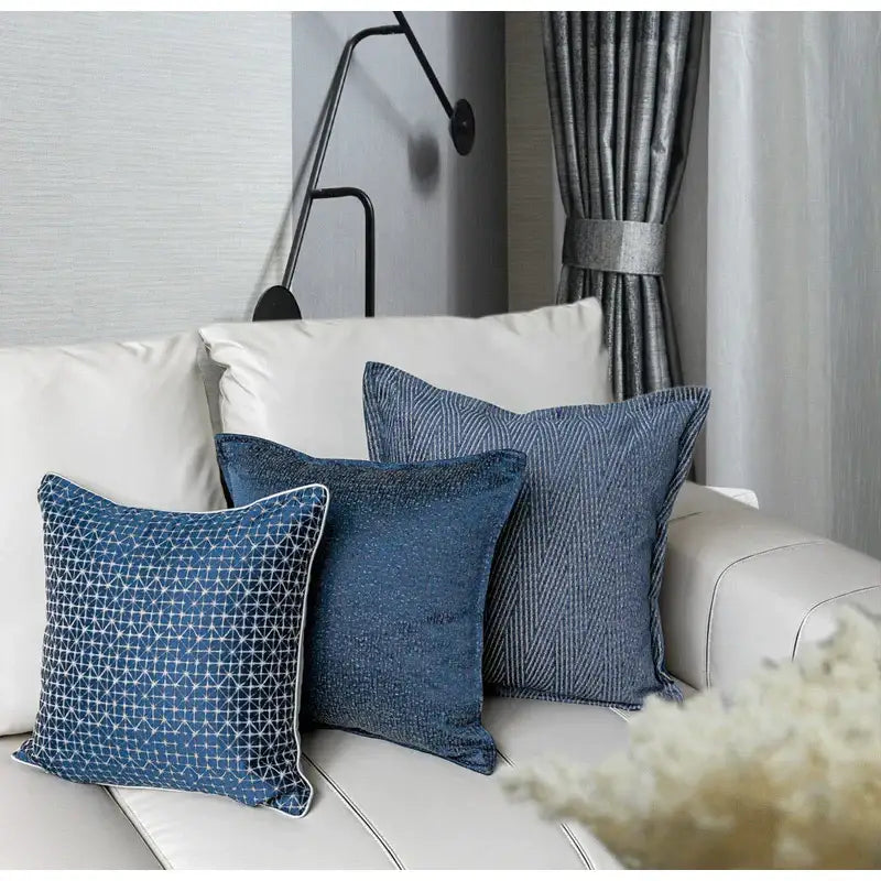 Blue geometry jacquard pillow cover living room textured throw