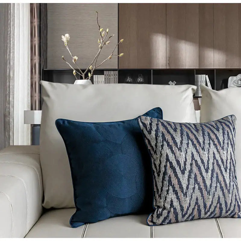 Blue geometry jacquard pillow cover living room textured throw