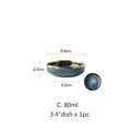 Blue gradient ceramic plate set – dining room gold rim dinnerware