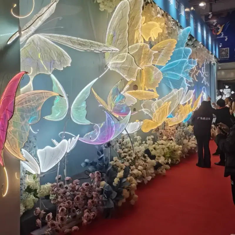Blue lace led butterflies wedding decor for bedroom glowing wings