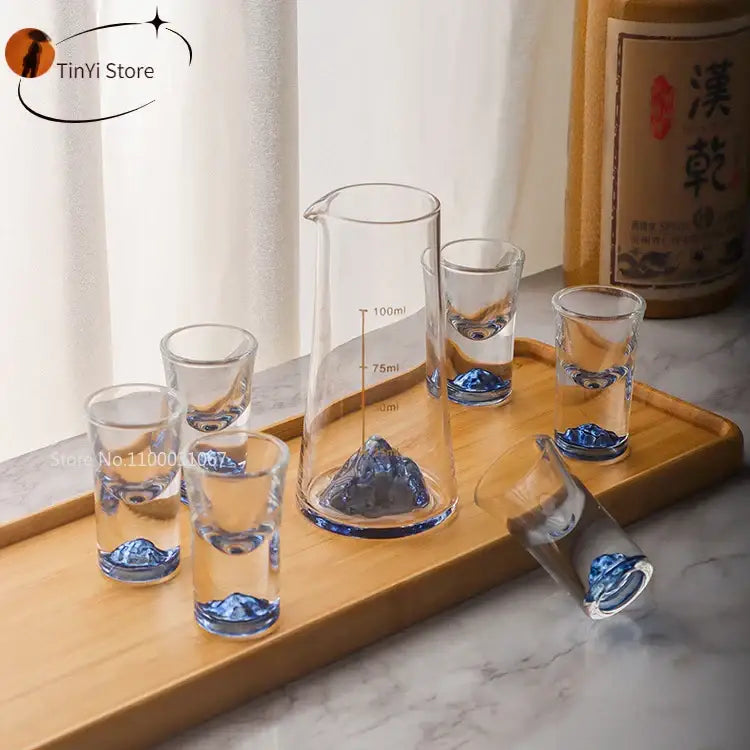 Blue mountain decorbites blue sake glass ice jug set dining room