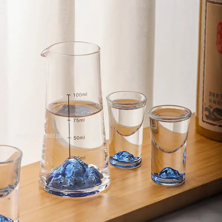 Blue mountain decorbites blue sake glass ice jug set dining room