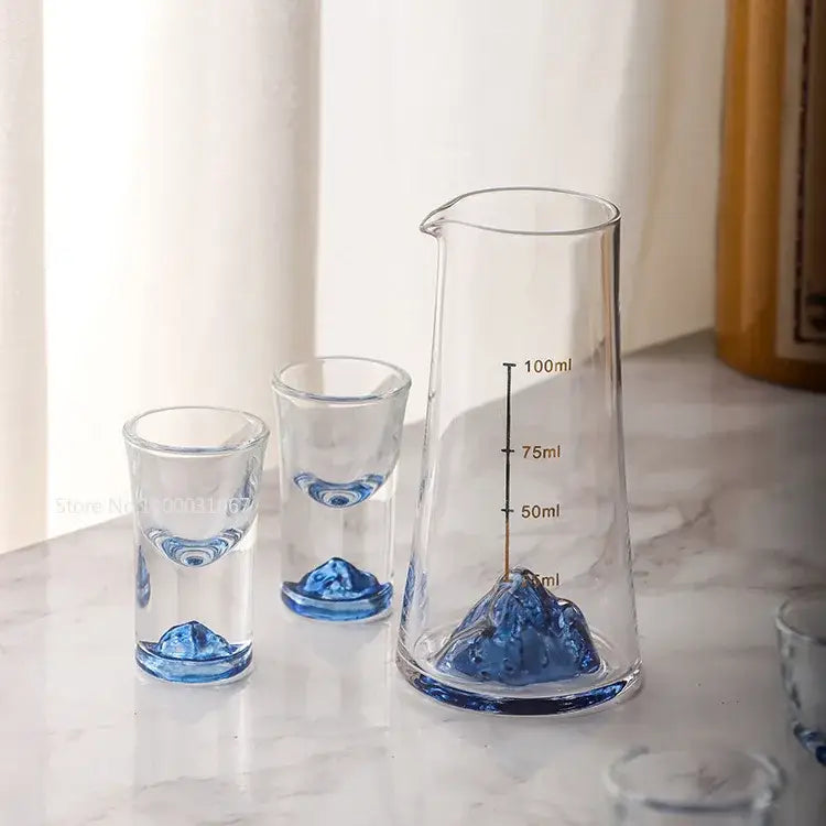 Blue mountain decorbites blue sake glass ice jug set dining room
