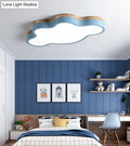 Blue & natural wood cloud flush mount ceiling lamp for kids bedroom