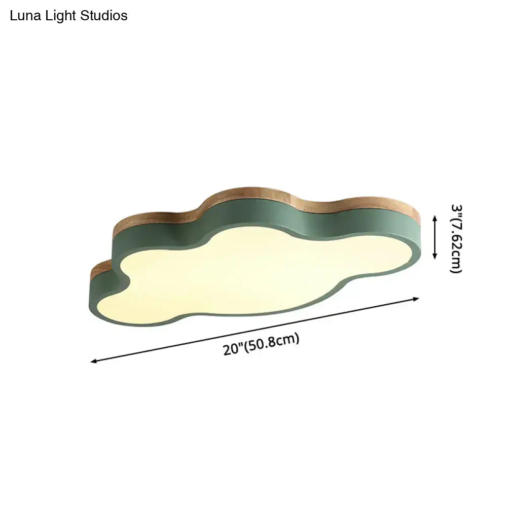 Blue & natural wood cloud flush mount ceiling lamp for kids bedroom