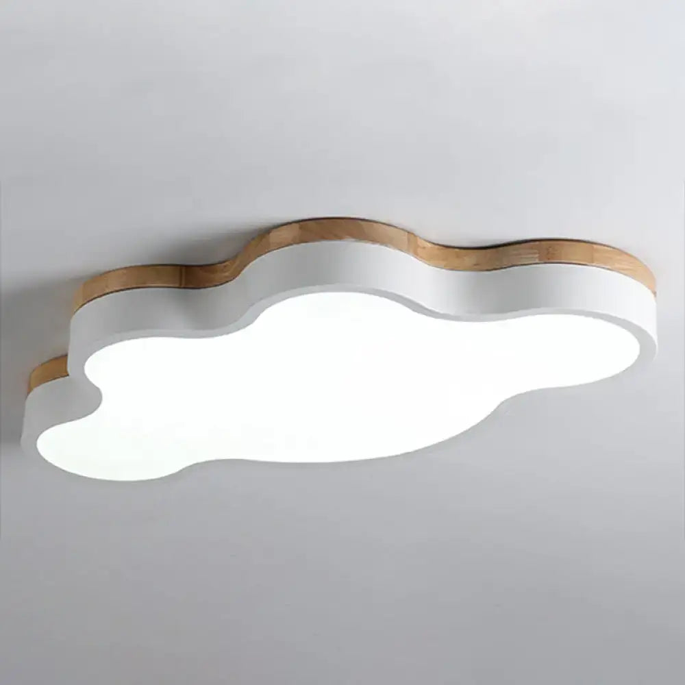 Blue & natural wood cloud flush mount ceiling lamp for kids bedroom