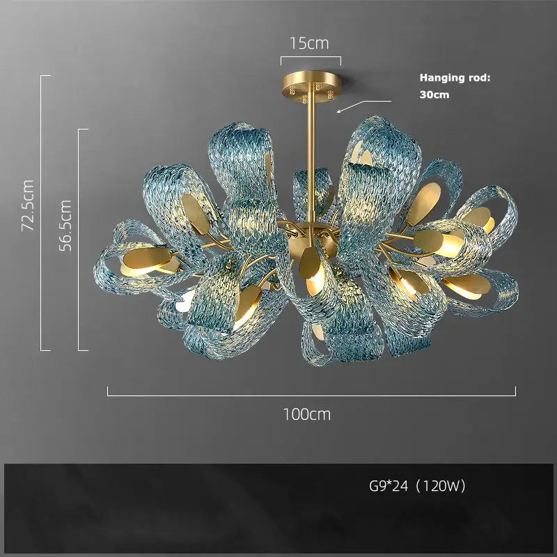 Blue queen crystal glass cascading chandelier staircase light