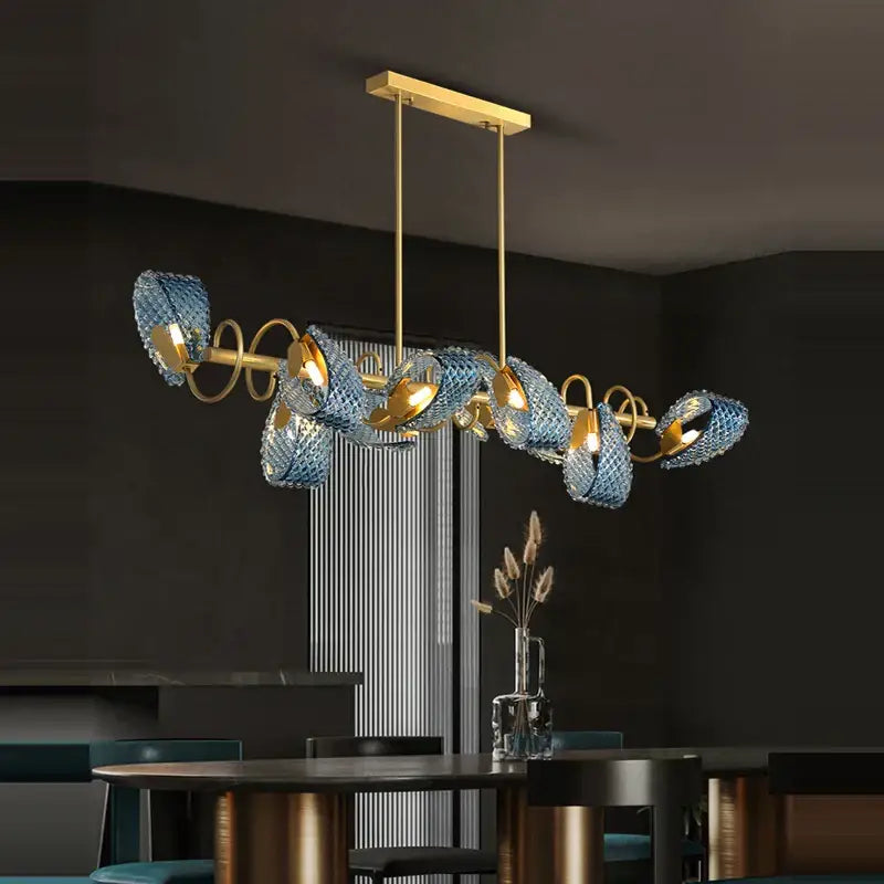 Blue queen crystal glass cascading chandelier staircase light