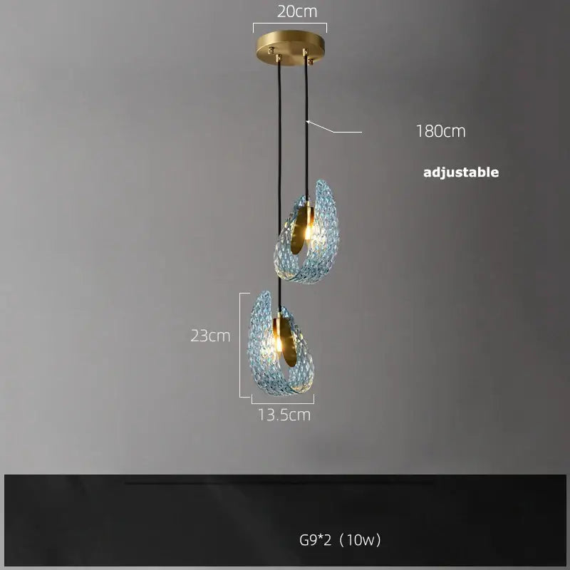 Blue queen crystal glass cascading chandelier staircase light
