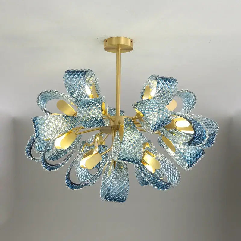 Blue queen crystal glass cascading chandelier staircase light