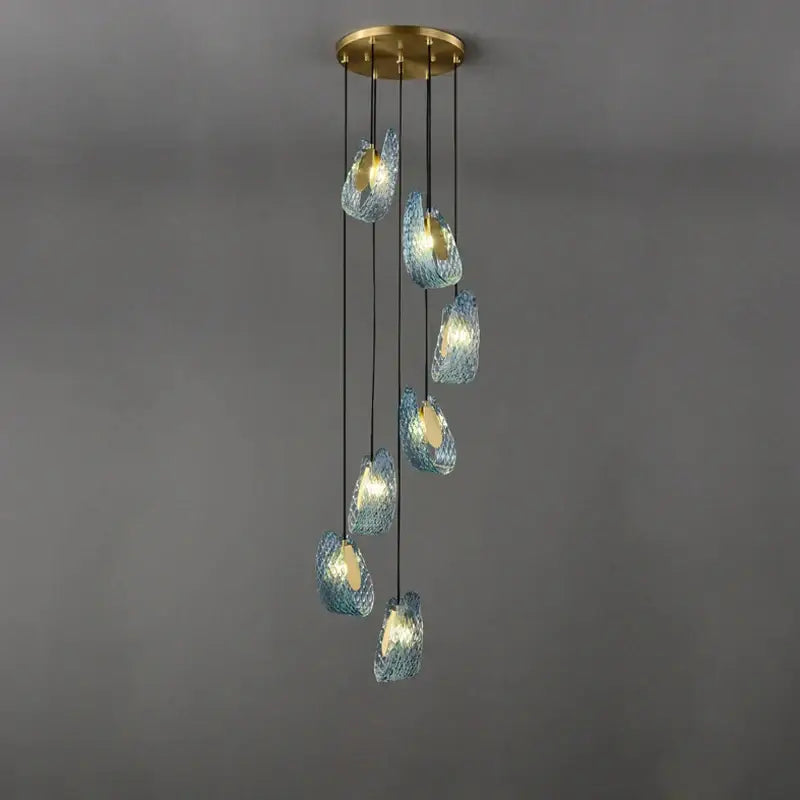 Blue queen crystal glass cascading chandelier staircase light