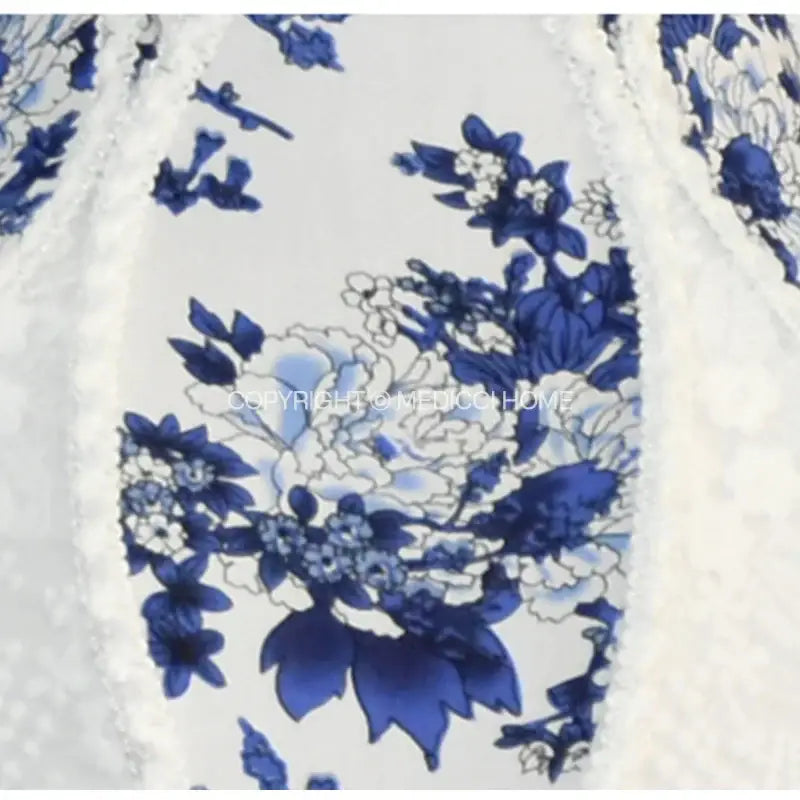 Blue & white porcelain floral lampshade bedroom pearl tassel decor