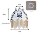 Blue & white porcelain floral lampshade bedroom pearl tassel decor