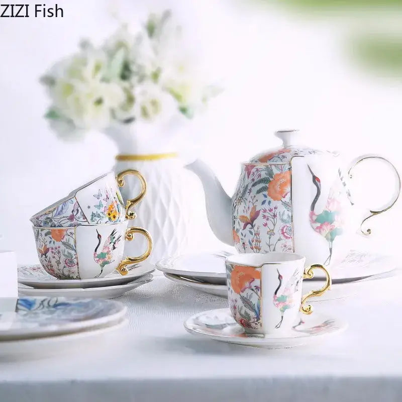 Blue white porcelain gilded coffee mug dining room teacup