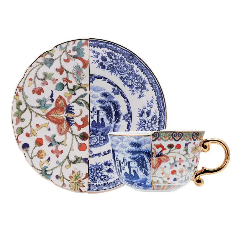 Blue white porcelain gilded coffee mug dining room teacup