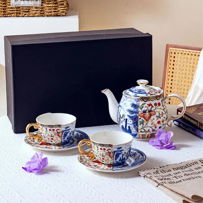 Blue white porcelain gilded coffee mug dining room teacup