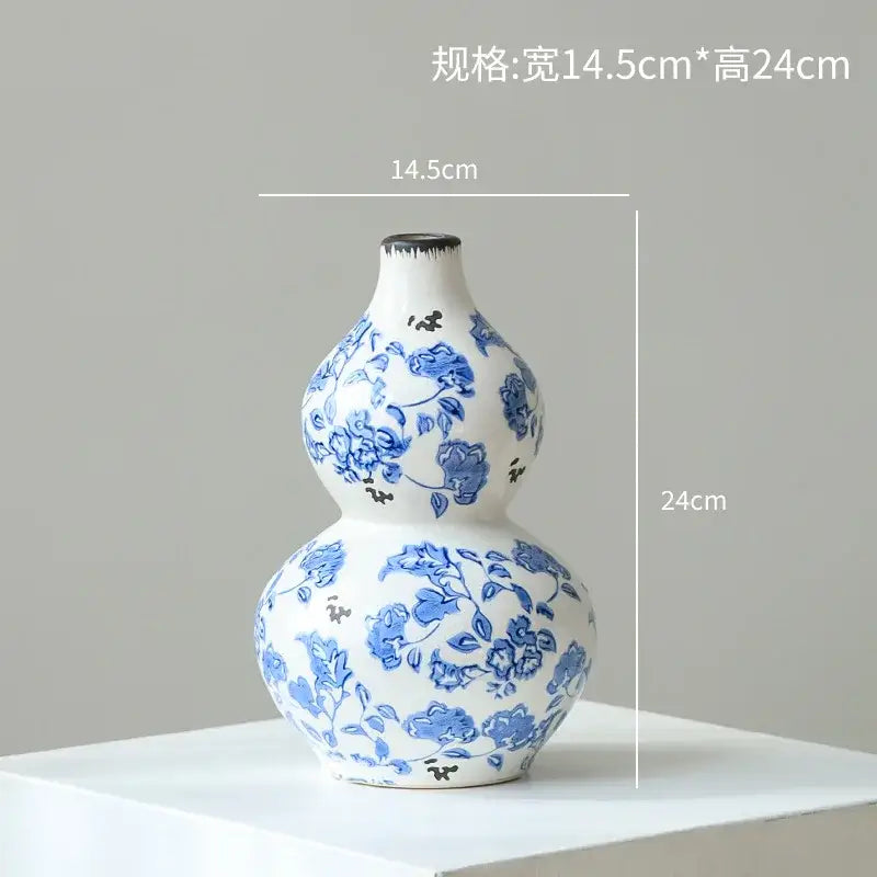 Blue & white porcelain gourd teapot vase living room decor