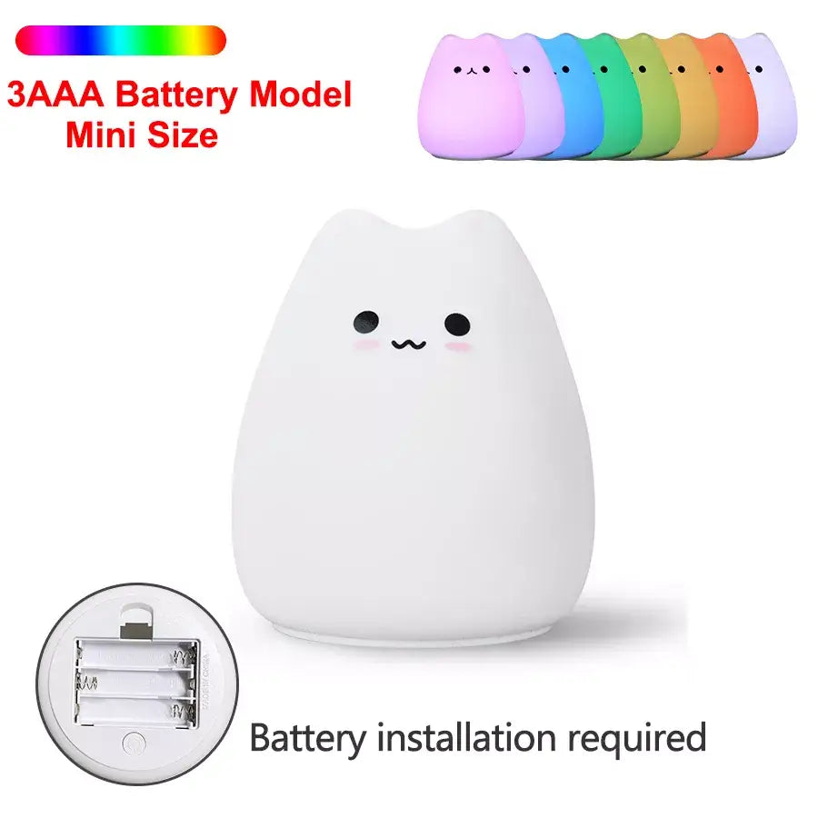 Blue white & purple cat silicone touch night light bedroom lamp