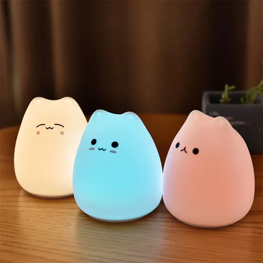 Blue white & purple cat silicone touch night light bedroom lamp