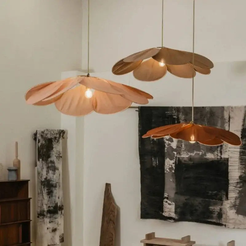 Bohemia linen e27 cream flower pendant light for bedroom