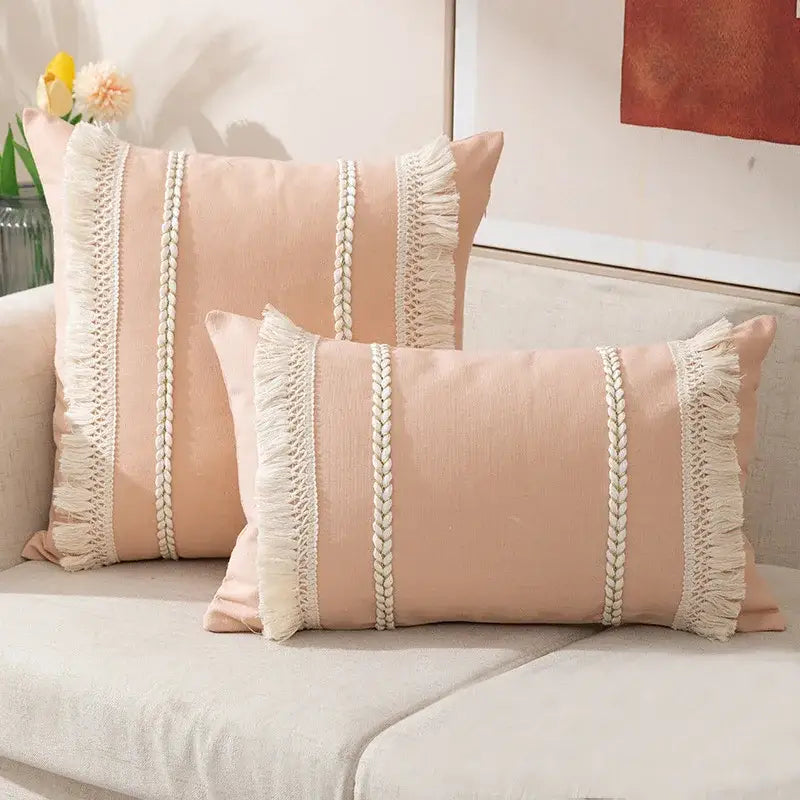 Bohemia tassel cushion cover black & white velvet living room pillow