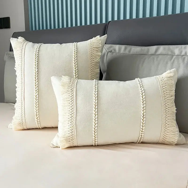 Bohemia tassel cushion cover black & white velvet living room pillow