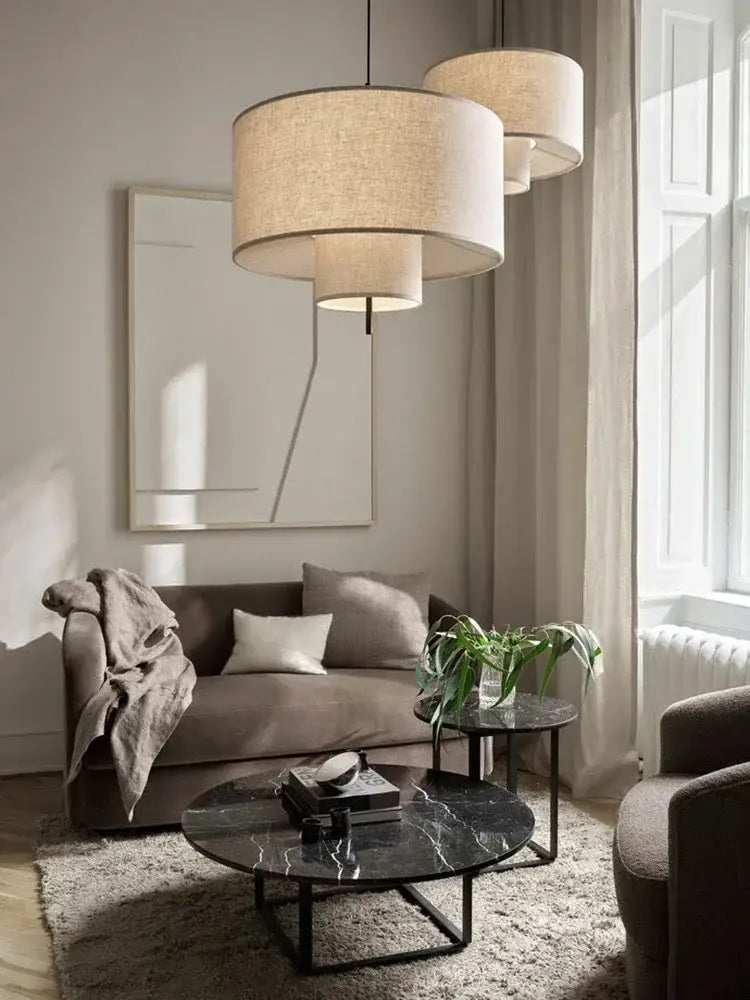 Bohemia wabi sabi beige linen tiered pendant lights for dining room