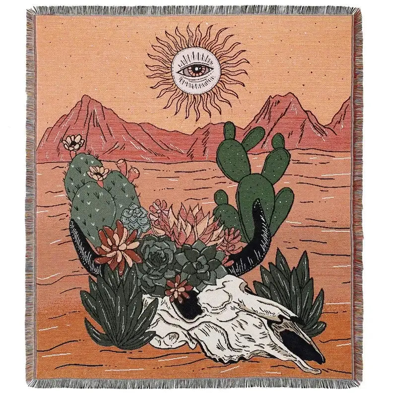 Bohemian camping blanket yellow sun pattern living room throw