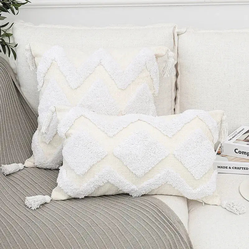 Bohemian chenille pillowcase cream tufted cushion for living room