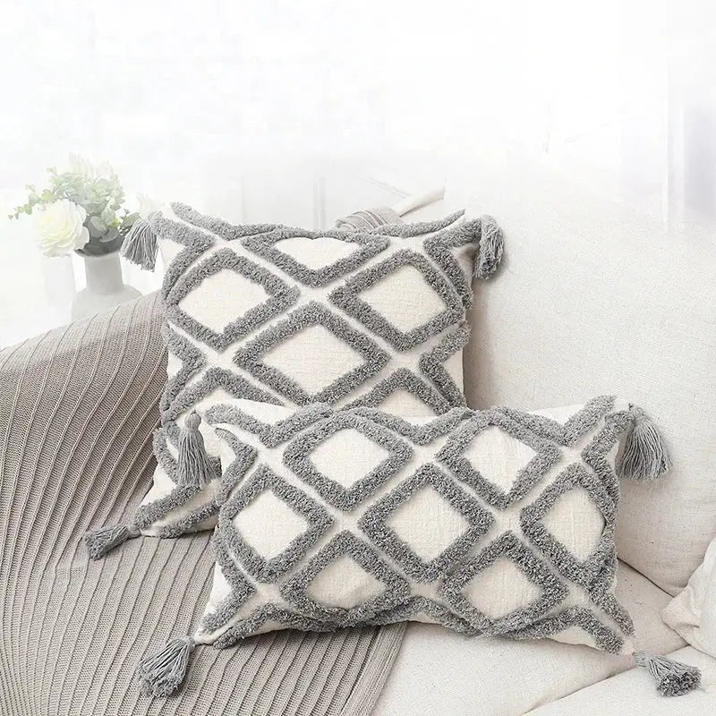 Bohemian chenille pillowcase cream tufted cushion for living room
