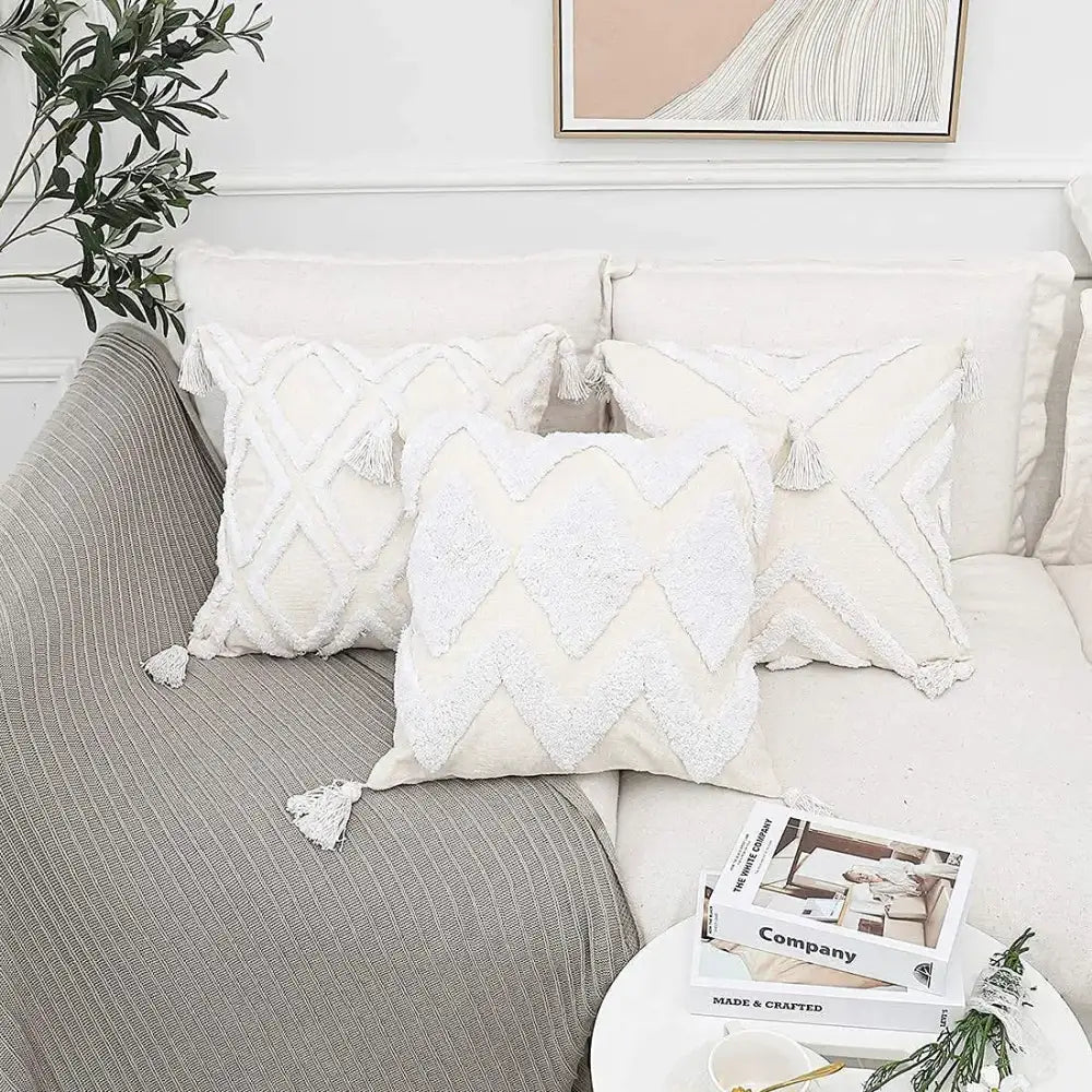 Bohemian chenille pillowcase cream tufted cushion for living room