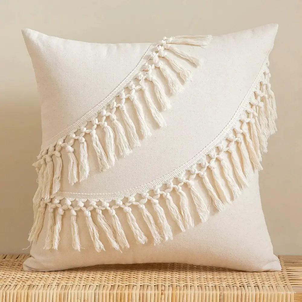 Bohemian cream geometric tassel cushion covers living room decor