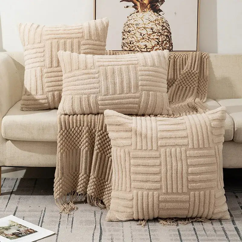 Bohemian cream velvet knitted cushion cover living room pillow case