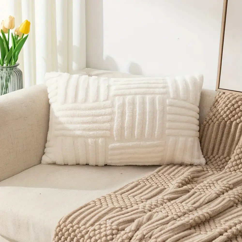 Bohemian cream velvet knitted cushion cover living room pillow case