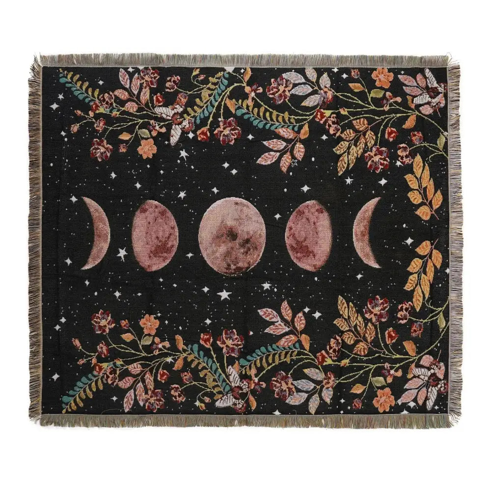 Bohemian floral celestial woven throw blanket living room fringed tapestry