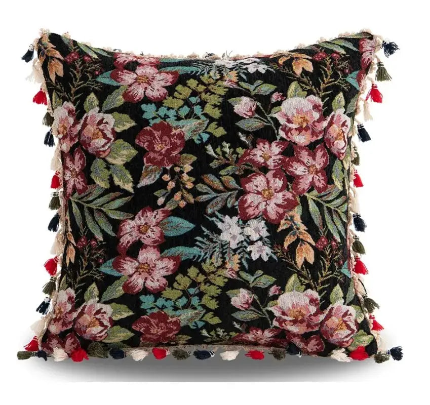 Bohemian flower cushion cover black floral living room pillow case